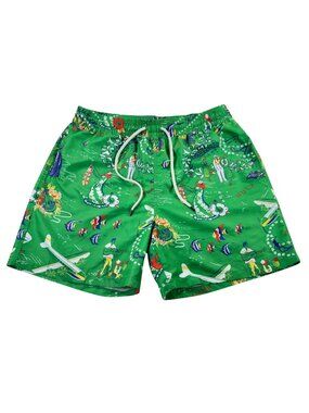 Polo Ralph Lauren Swim Trunks Mens Size L Hawaiian Traveler Hula Girl Green